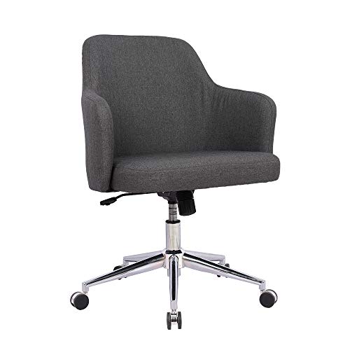 Home Office Chair, Upholstered Mid Back Support Swivel Computer Desk Task Chairs Adjustable Height with Armrests, Charcoal