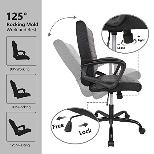 Office Chair, Computer Desk Chair, Executive Task Chair Ergonomic Bonded Leather Mid-Back, Black