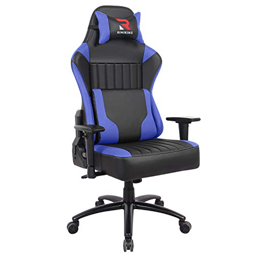 High Back Gaming Chair- Big Tall Ergonomic Adjustable Tilt Angle and 2D Arms Racing Executive Computer Desk Office Chair Rocking Metal Base Wide Backrest&Headrest