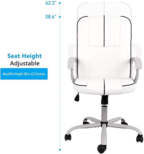 Office Chair Leather, Mid Back Home Office Chair Bonded Leather Computer Swivel Task Desk Chair - White