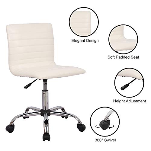 Home Office Chair, Computer Chair Adjustable Height Ribbed Low Back Armless Swivel Conference Room Task Desk Chairs, White
