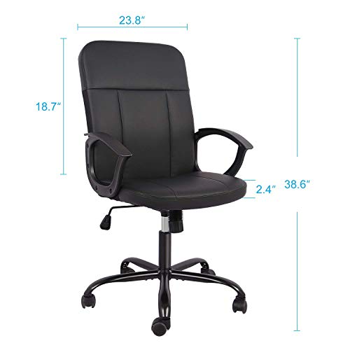 Office Chair, Mid Back Leather Desk Chair, Computer Swivel Office Task Chair, Ergonomic Executive Chair with Armrests