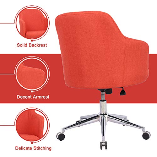 Home Office Chair, Upholstered Mid Back Support Swivel Computer Desk Task Chairs Adjustable Height with Armrests, Brick red