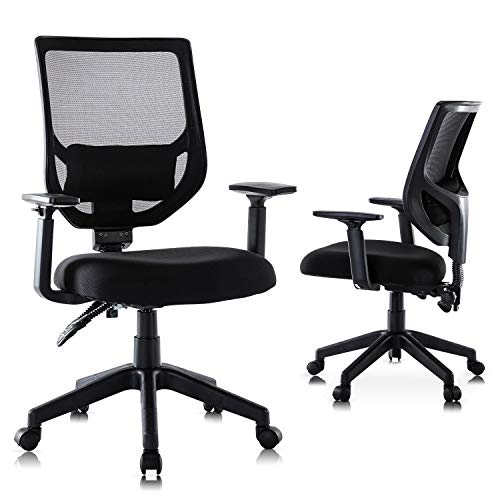 Mesh Office Chair, Mid Back Ergonomic Swivel Black Mesh Computer Chair Adjustable Height and Armrest with Lumbar Support Task Chair