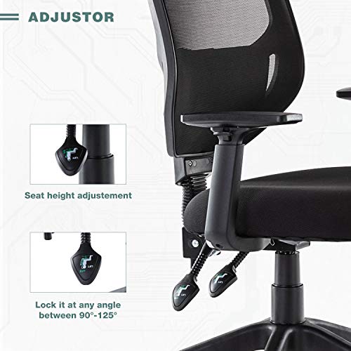 Mesh Office Chair, Mid Back Ergonomic Swivel Black Mesh Computer Chair Adjustable Height and Armrest with Lumbar Support Task Chair