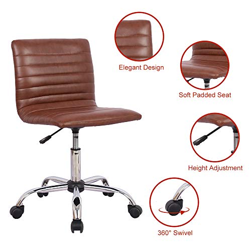Home Office Chair, Computer Chair Adjustable Height Ribbed Low Back Armless Swivel Conference Room Task Desk Chairs, Brown