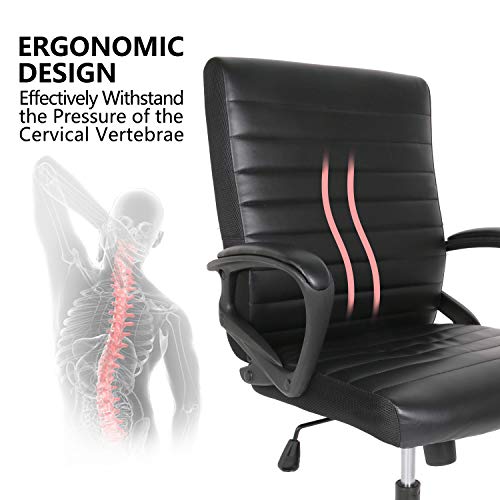 Office Chair, Computer Desk Chair, Executive Task Chair Ergonomic Bonded Leather Mid-Back, Black