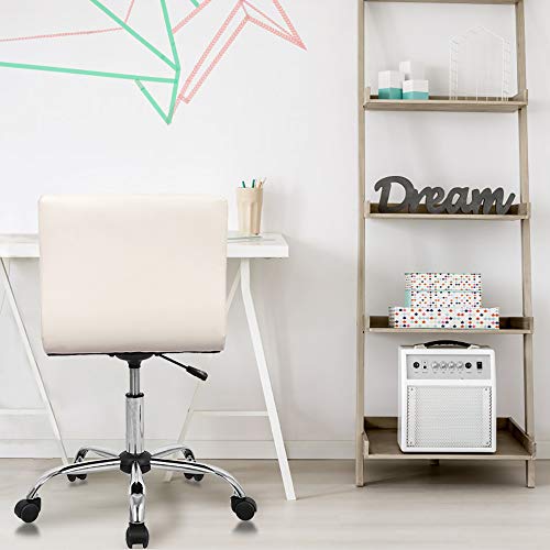 Home Office Chair, Computer Chair Adjustable Height Ribbed Low Back Armless Swivel Conference Room Task Desk Chairs, White