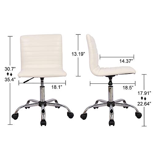 Home Office Chair, Computer Chair Adjustable Height Ribbed Low Back Armless Swivel Conference Room Task Desk Chairs, White