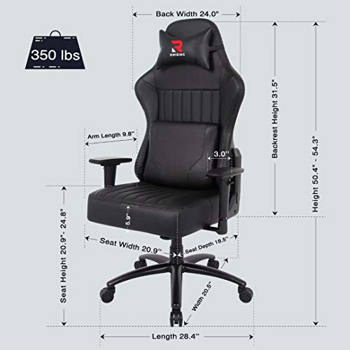 Gaming Chair- Big Tall Ergonomic Adjustable Tilt Angle & Arms Racing Executive Computer Desk Rocking Metal Base Black