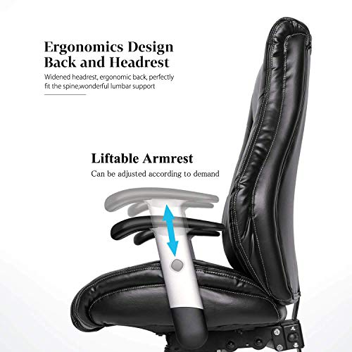 Office Chair Ergonomic Computer Bonded Leather Adjustable Desk Chair, Swivel Comfortable Rolling, Black