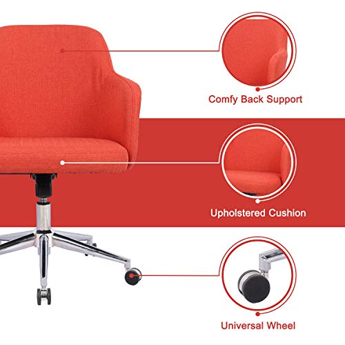 Home Office Chair, Upholstered Mid Back Support Swivel Computer Desk Task Chairs Adjustable Height with Armrests, Brick red