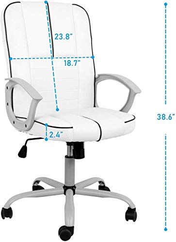 Office Chair Leather, Mid Back Home Office Chair Bonded Leather Computer Swivel Task Desk Chair - White
