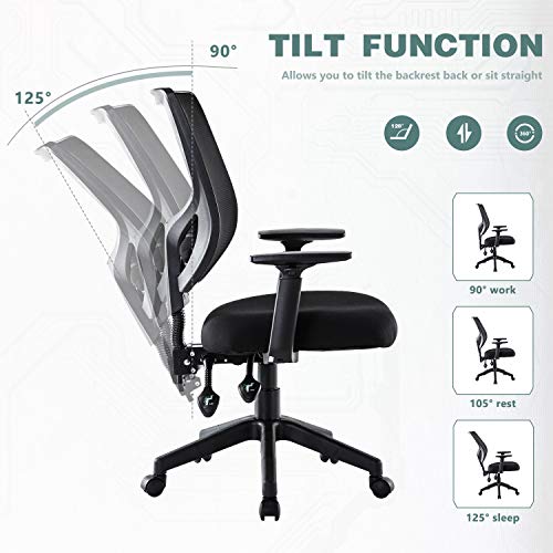 Mesh Office Chair, Mid Back Ergonomic Swivel Black Mesh Computer Chair Adjustable Height and Armrest with Lumbar Support Task Chair