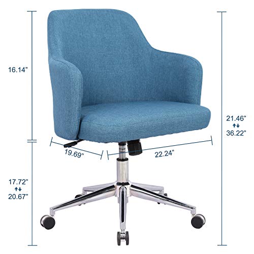 Home Office Chair, Upholstered Mid Back Support Swivel Computer Desk Task Chairs Adjustable Height with Armrests, Navy