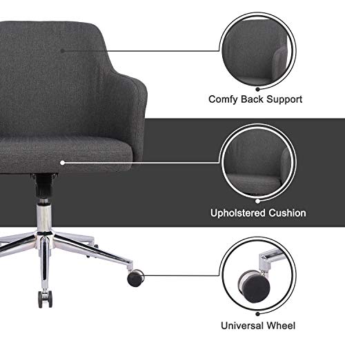 Home Office Chair, Upholstered Mid Back Support Swivel Computer Desk Task Chairs Adjustable Height with Armrests, Charcoal