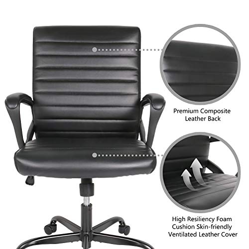 Office Chair, Computer Desk Chair, Executive Task Chair Ergonomic Bonded Leather Mid-Back, Black