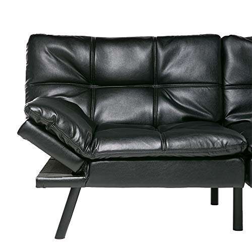 Futon Sofa Bed Memory Foam Couch Sleeper Daybed Foldable Convertible Loveseat (Black)
