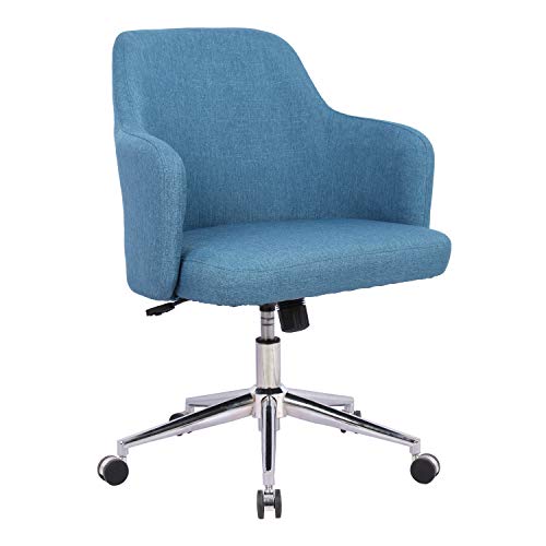 Home Office Chair, Upholstered Mid Back Support Swivel Computer Desk Task Chairs Adjustable Height with Armrests, Navy