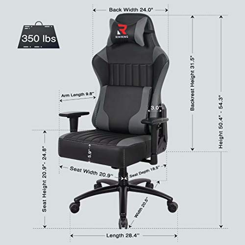 Gaming Chair- Big Tall Ergonomic Adjustable Tilt Angle & Arms Racing Executive Computer Desk Rocking Metal Base Grey
