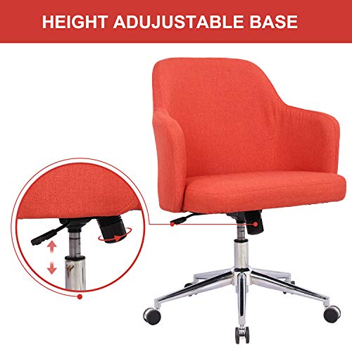 Home Office Chair, Upholstered Mid Back Support Swivel Computer Desk Task Chairs Adjustable Height with Armrests, Brick red
