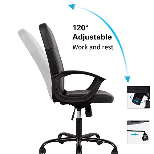 Office Chair, Mid Back Leather Desk Chair, Computer Swivel Office Task Chair, Ergonomic Executive Chair with Armrests