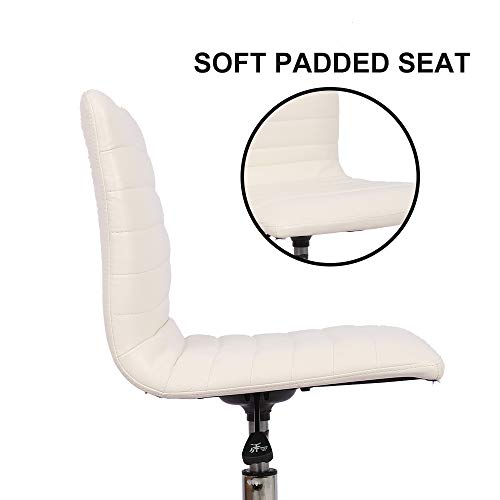 Home Office Chair, Computer Chair Adjustable Height Ribbed Low Back Armless Swivel Conference Room Task Desk Chairs, White