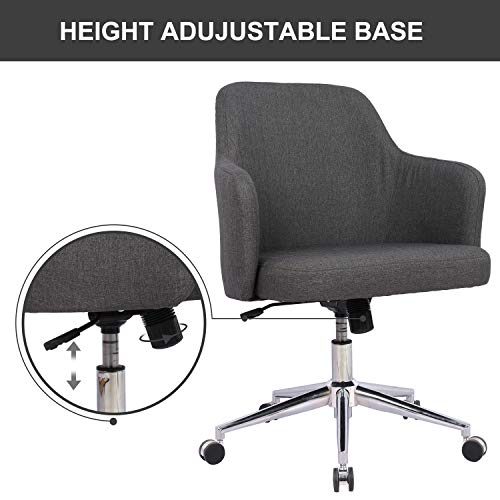 Home Office Chair, Upholstered Mid Back Support Swivel Computer Desk Task Chairs Adjustable Height with Armrests, Charcoal