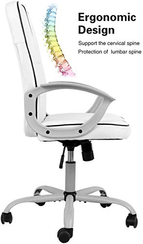 Office Chair Leather, Mid Back Home Office Chair Bonded Leather Computer Swivel Task Desk Chair - White