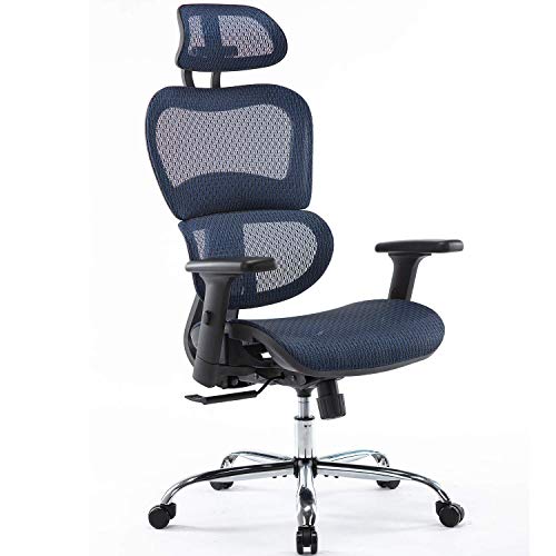 Office Chair, Ergonomics Mesh Chair Computer Chair Desk Chair High Back Chair w/Adjustable Headrest and Armrests - Blue