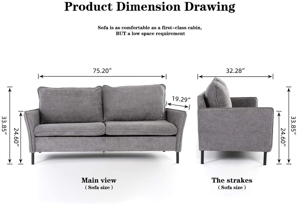 Sofa,Loveseat Couch Small Spaces Upholstered Modern Tufted Fabric for Living Room,Blue,Grey