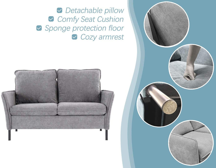 Loveseat,Couch and Sofa for Living Room Upholstered Modern Tufted for Small Spaces,Blue，Grey