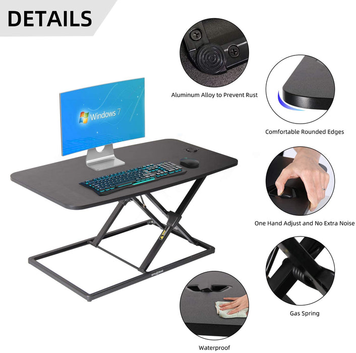 Standing Desk 32 inch 36inch Height Adjustable Standing Desk Converter Gas Spring Stand Up Computer Desk Fits Dual Monitors, Sit-Stand Laptop Riser Workstation for Home and Office