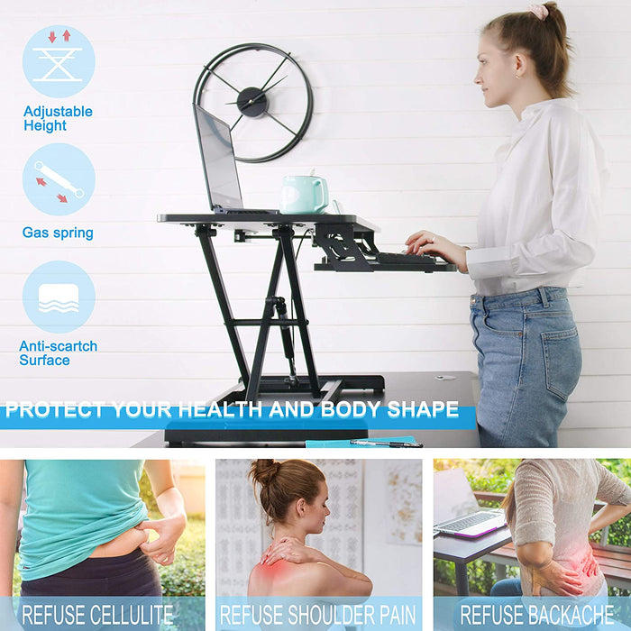 Standing Desk, Sit Stand Up Desk Height Adjustable Table 32 inch Standing Desk Converter, Ergonomic Tabletop Workstation Desk Riser, Home Office Desk with Keyboard Tray for Laptop