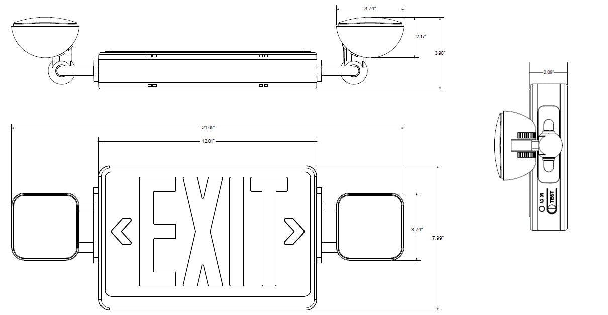 LOC-EXIT-3.5WGLW-SCOM - LED WHITE AND GREEN EXIT SIGN 3.5W SQUARE COMBO WITH HEADLIGHTS, EMERGENCY WATT 1.6W, UL & TITLE 20 LISTED