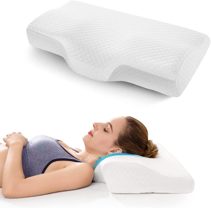 Memory Foam Pillow Adjustable Contour Pillow for Neck Pain Standard Size White