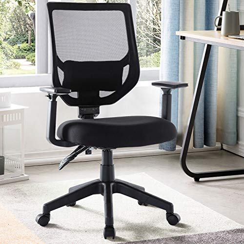 Mesh Office Chair, Mid Back Ergonomic Swivel Black Mesh Computer Chair Adjustable Height and Armrest with Lumbar Support Task Chair