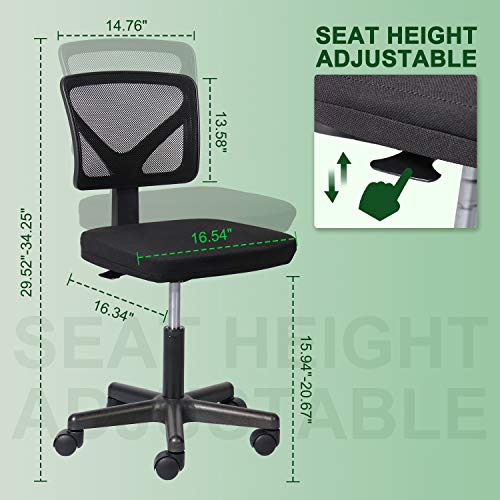 Office Chair, Armless Desk Chair Task Mesh Computer Chair with Adjustable Height Swiveling Casters for Kids Women Adults