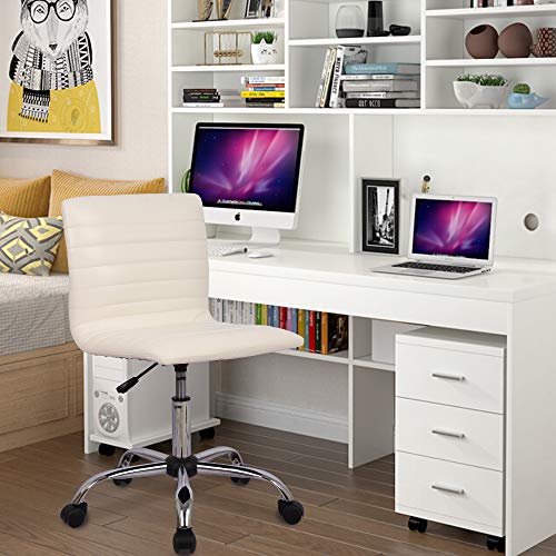 Home Office Chair, Computer Chair Adjustable Height Ribbed Low Back Armless Swivel Conference Room Task Desk Chairs, White