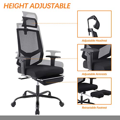 Office Chair Mesh Executive Chair Adjustable Armrest/Headrest Rotating Chair with Footrest Lounge Chair