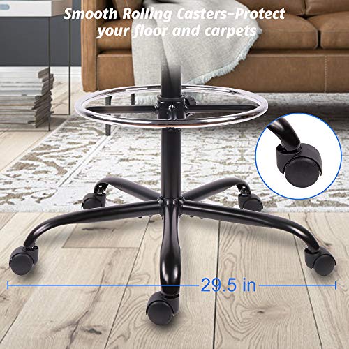 Drafting Chair Tall Office Chair for Standing Desk Drafting Mesh Table Chair with Foot Ring (Dark Black)