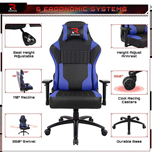High Back Gaming Chair- Big Tall Ergonomic Adjustable Tilt Angle and 2D Arms Racing Executive Computer Desk Office Chair Rocking Metal Base Wide Backrest&Headrest