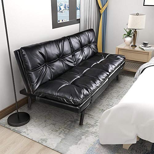 Futon Sofa Bed Memory Foam Couch Sleeper Daybed Foldable Convertible Loveseat (Black)