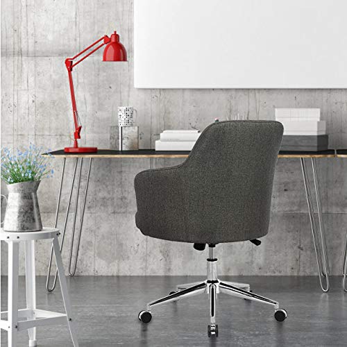 Home Office Chair, Upholstered Mid Back Support Swivel Computer Desk Task Chairs Adjustable Height with Armrests, Charcoal