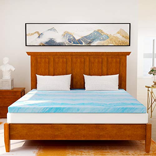 Mattress Topper Twin, 3-Inch Cool Swirl Gel Twin Size Mattress Topper, CertiPUR-US Certified, Blue