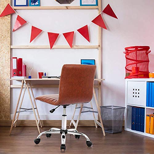 Home Office Chair, Computer Chair Adjustable Height Ribbed Low Back Armless Swivel Conference Room Task Desk Chairs, Brown