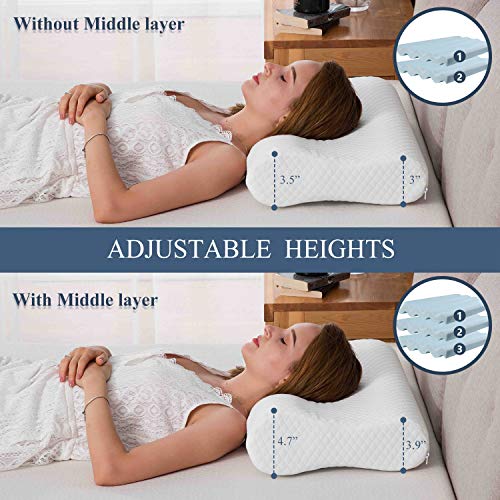 Contour Memory Foam Pillow, Adjustable Sandwich Pillow, Orthopedic Ergonomic Cervical Pillow, Neck Support, CertiPUR-US