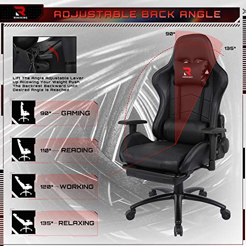 Massage Gaming Chair - Computer Office Racing Chair with Retractable Footrest Adjustable Lumbar Cushion Headrest Swivel Rocking Desk Chair (Black)