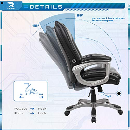 Executive Office Chair - Adjustable Height Built-in Lumbar Support Tilt Angle Computer Desk Chair, Swivel Task Thick Padded for Comfort with Casters