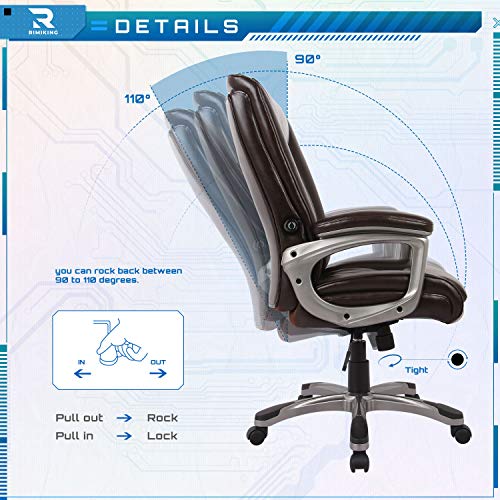 Executive Office Chair - Adjustable Height Built-in Lumbar Support Tilt Angle Computer Desk Chair, Swivel Task Thick Padded for Comfort